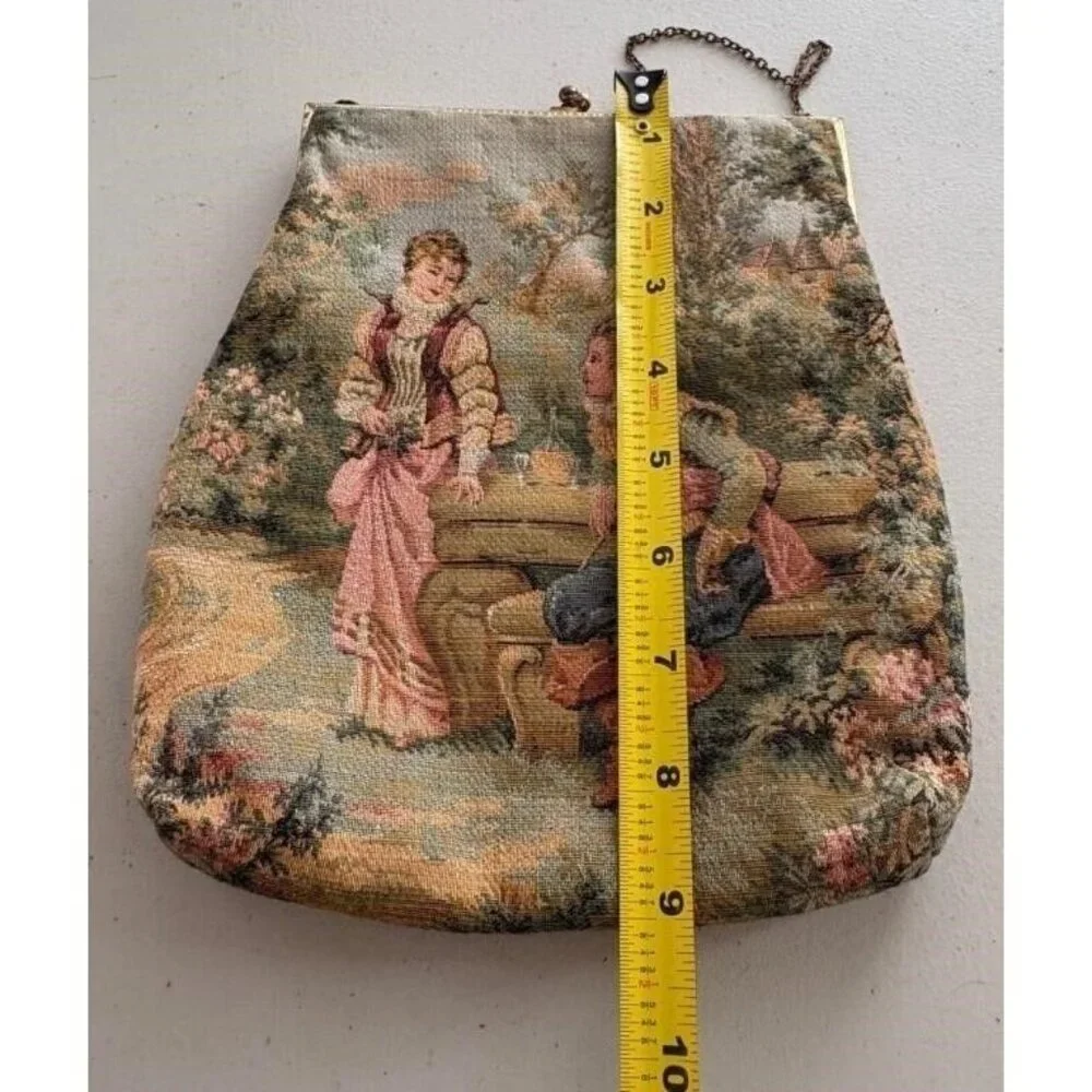 Antique Aubusson Victorian Tapestry Purse Romantic Couple Kisslock Handbag - Picture 11 of 11